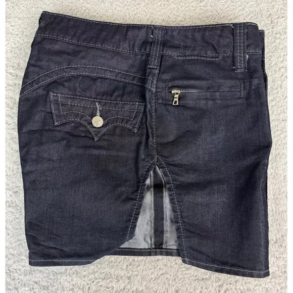 True Religion Womens Denim Mini Skirt w/Side Slit Size 28 Y2K Classic NWOT - Picture 2 of 12